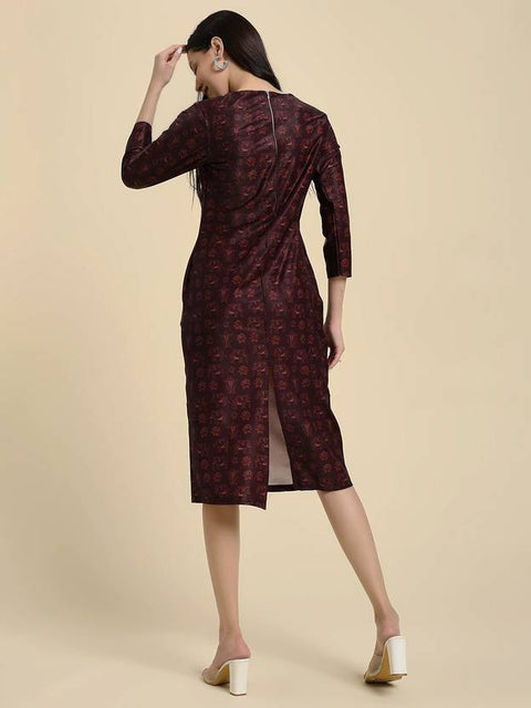 Women Bodycon Brown Midi/Calf Length Dress