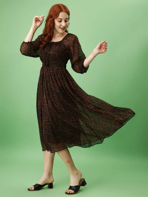 Women Fit and Flare Brown, Green, Maroon, Black, Blue, Pink, Yellow, Red, Purple, Orange Maxi/Full Length Dress