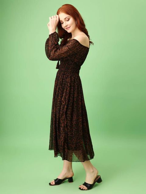 Women Fit and Flare Brown, Green, Maroon, Black, Blue, Pink, Yellow, Red, Purple, Orange Maxi/Full Length Dress