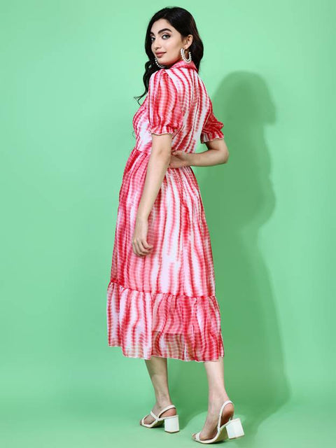 Women Fit and Flare Red Below Knee Dress