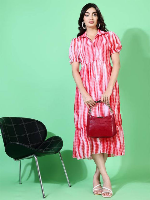 Women Fit and Flare Red Below Knee Dress