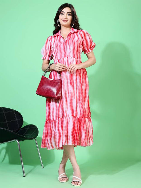 Women Fit and Flare Red Below Knee Dress