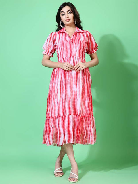 Women Fit and Flare Red Below Knee Dress