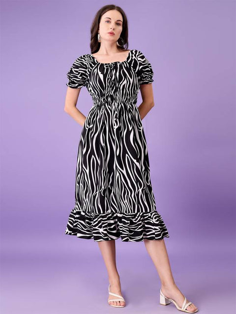 Women Fit and Flare Black Midi/Calf Length Dress