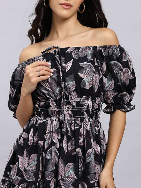 Women A-line Black Above Knee/Mid Thigh Length Dress