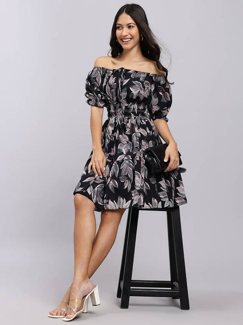 Women A-line Black Above Knee/Mid Thigh Length Dress