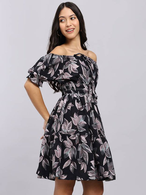 Women A-line Black Above Knee/Mid Thigh Length Dress