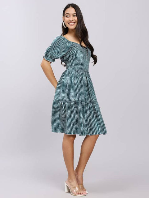 Women A-line Green Mini/Short Dress