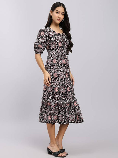 Women A-line Beige Midi/Calf Length Dress