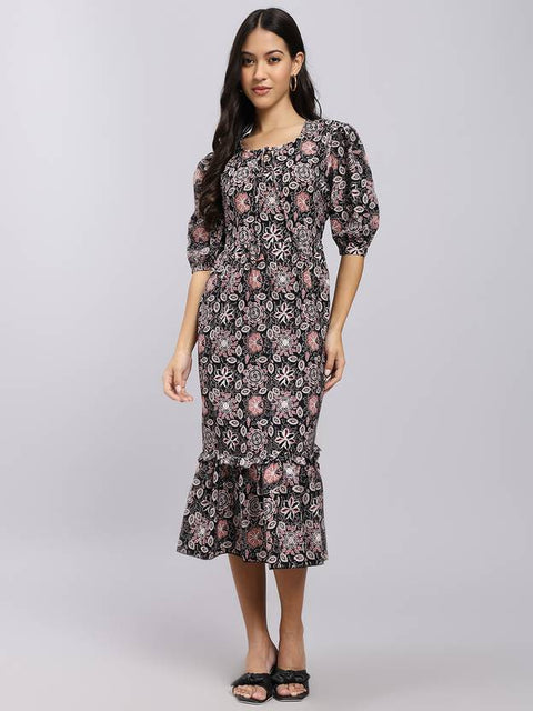 Women A-line Beige Midi/Calf Length Dress