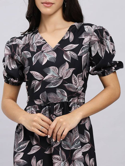 Women A-line Black Midi/Calf Length Dress