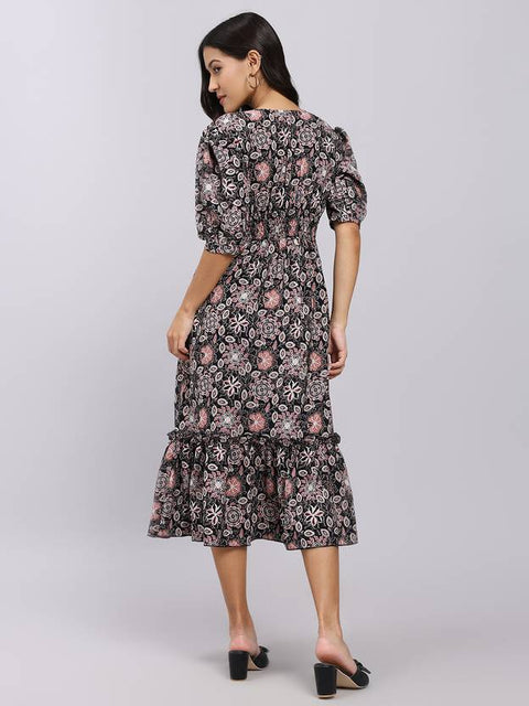 Women A-line Beige Midi/Calf Length Dress