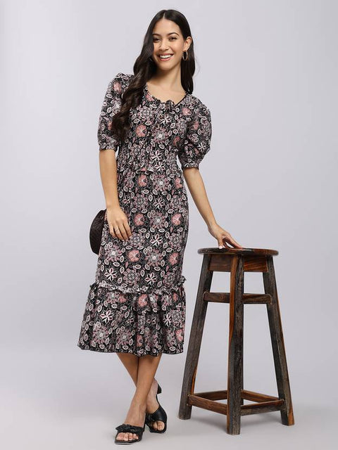 Women A-line Beige Midi/Calf Length Dress