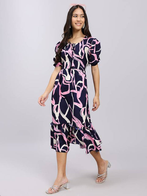 Women A-line Dark Blue Midi/Calf Length Dress