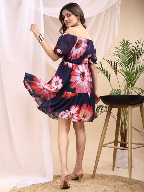 Women Fit and Flare Dark Blue Knee Length Dress