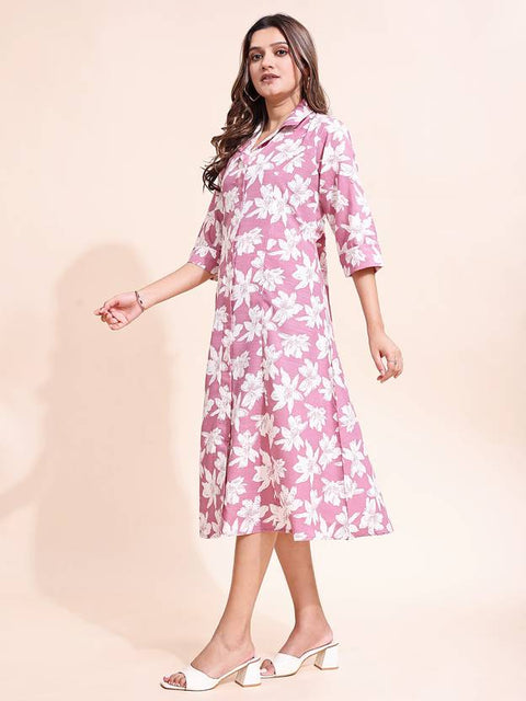 Women Fit and Flare Pink Midi/Calf Length Dress