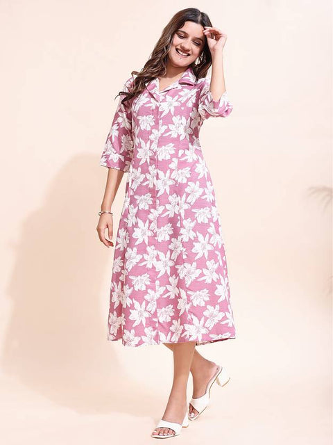 Women Fit and Flare Pink Midi/Calf Length Dress