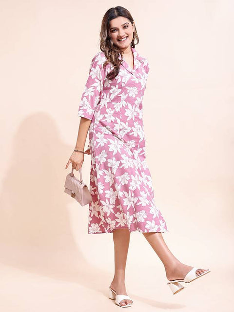Women Fit and Flare Pink Midi/Calf Length Dress