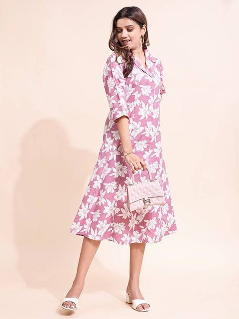 Women Fit and Flare Pink Midi/Calf Length Dress