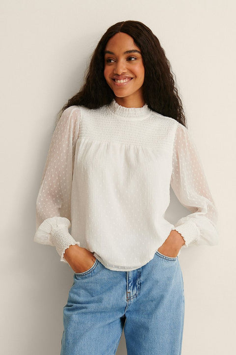 Attire Empire Casual Bishop Sleeve Solid Women White Top