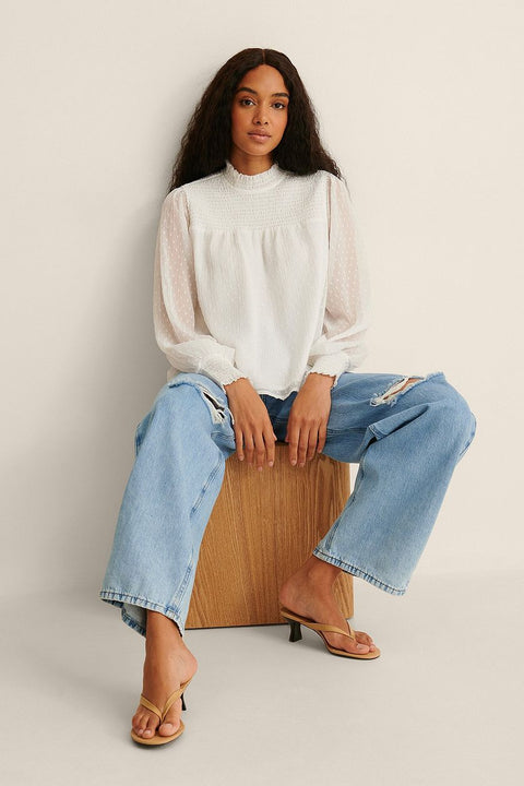 Attire Empire Casual Bishop Sleeve Solid Women White Top
