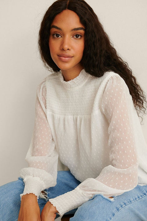 Attire Empire Casual Bishop Sleeve Solid Women White Top