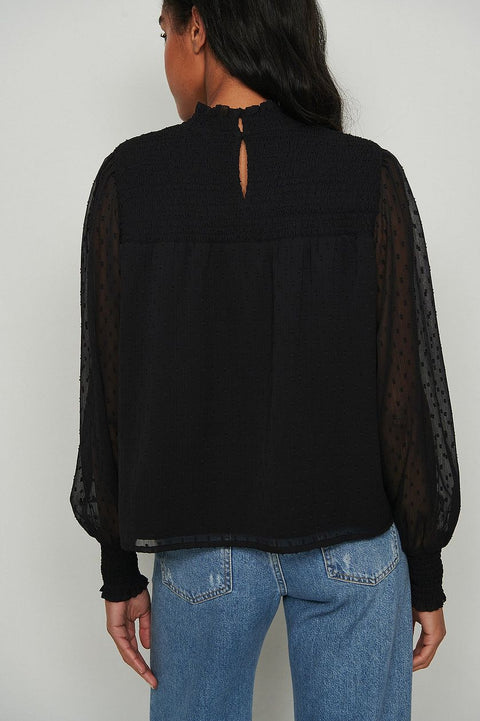 Attire Empire Casual Bishop Sleeve Solid Women Black Top