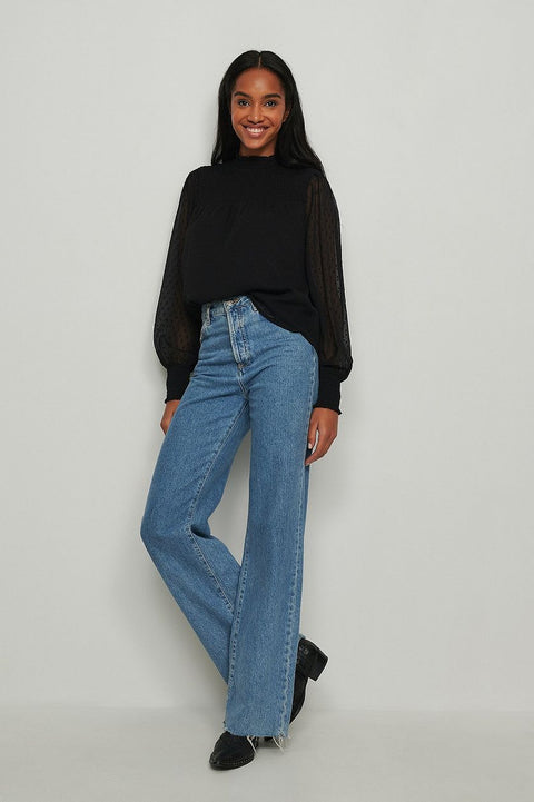 Attire Empire Casual Bishop Sleeve Solid Women Black Top
