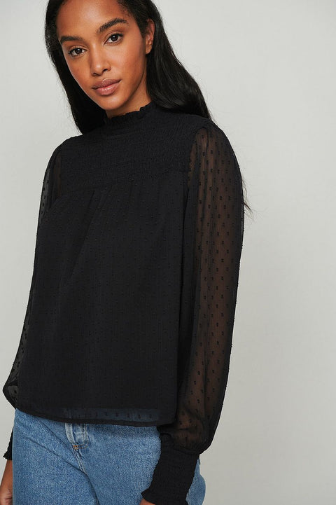 Attire Empire Casual Bishop Sleeve Solid Women Black Top