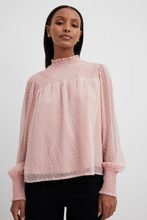 Attire Empire Casual Bishop Sleeve Solid Women Pink Top