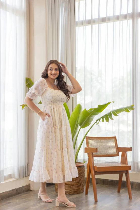 Women Fit and Flare White Maxi/Full Length Dress