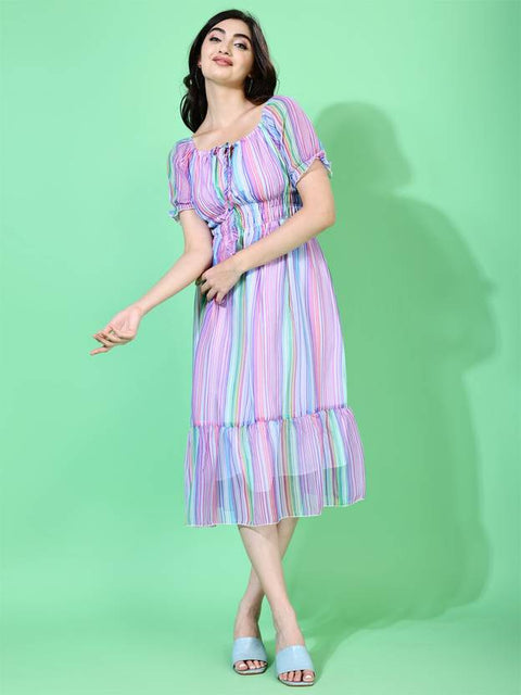 Women Fit and Flare Purple Midi/Calf Length Dress