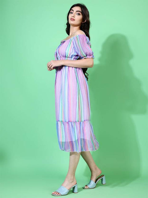 Women Fit and Flare Purple Midi/Calf Length Dress