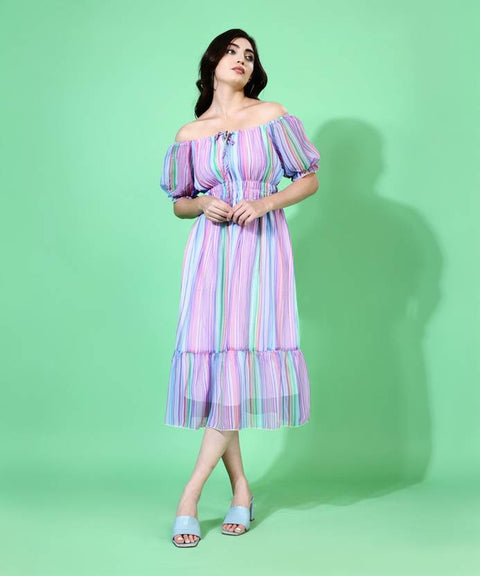 Women Fit and Flare Purple Midi/Calf Length Dress