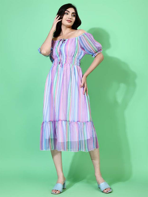 Women Fit and Flare Purple Midi/Calf Length Dress