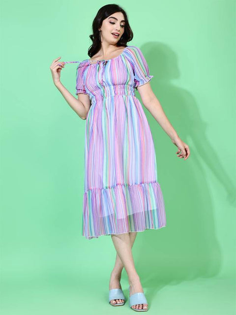 Women Fit and Flare Purple Midi/Calf Length Dress