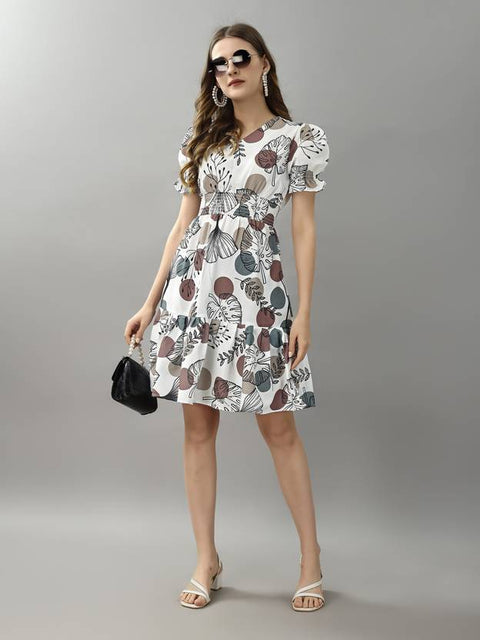 Women Fit and Flare White Mini/Short Dress