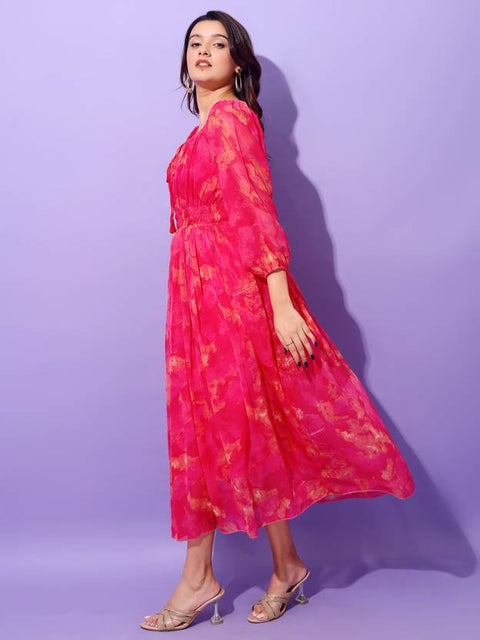 Women Fit and Flare Pink Maxi/Full Length Dress