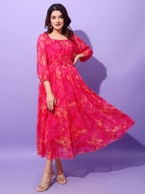 Women Fit and Flare Pink Maxi/Full Length Dress