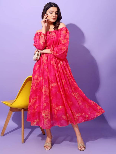 Women Fit and Flare Pink Maxi/Full Length Dress