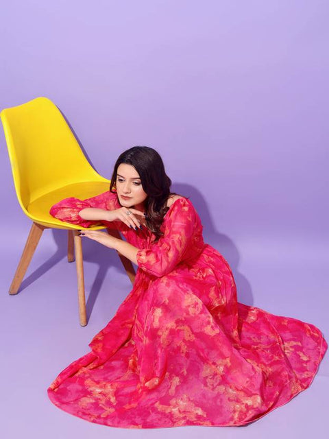 Women Fit and Flare Pink Maxi/Full Length Dress