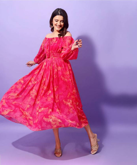 Women Fit and Flare Pink Maxi/Full Length Dress