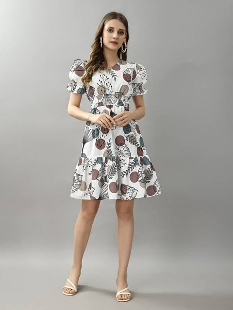 Women Fit and Flare White Mini/Short Dress