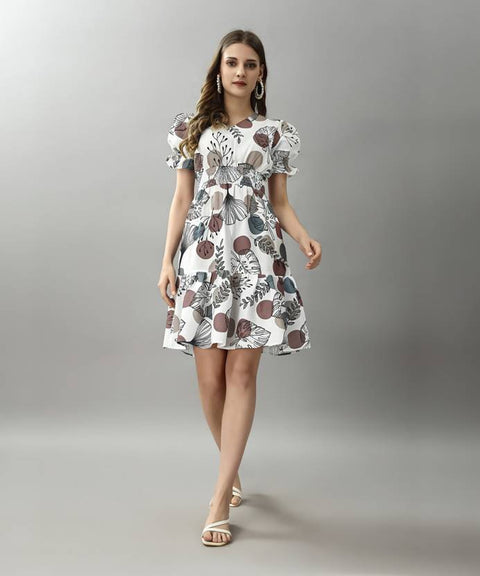 Women Fit and Flare White Mini/Short Dress