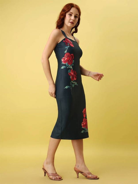 Women Bodycon Dark Blue Midi/Calf Length Dress