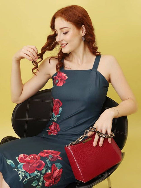 Women Bodycon Dark Blue Midi/Calf Length Dress