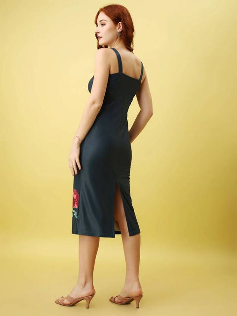 Women Bodycon Dark Blue Midi/Calf Length Dress