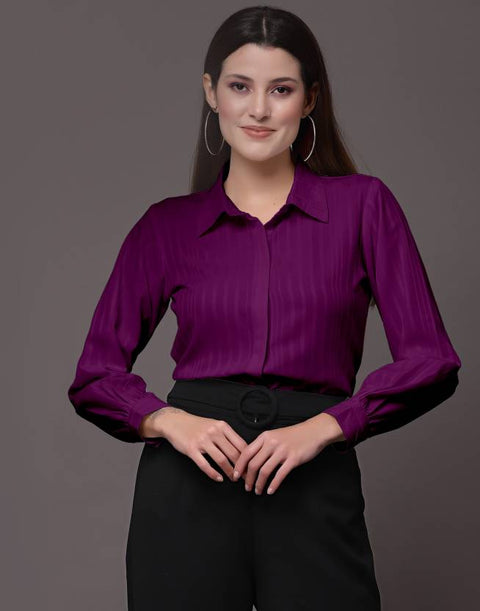 Attire Empire Women Regular Fit Printed Spread Collar Casual Purple Shirt