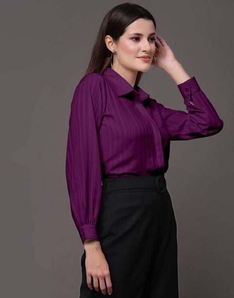 Attire Empire Women Regular Fit Printed Spread Collar Casual Purple Shirt