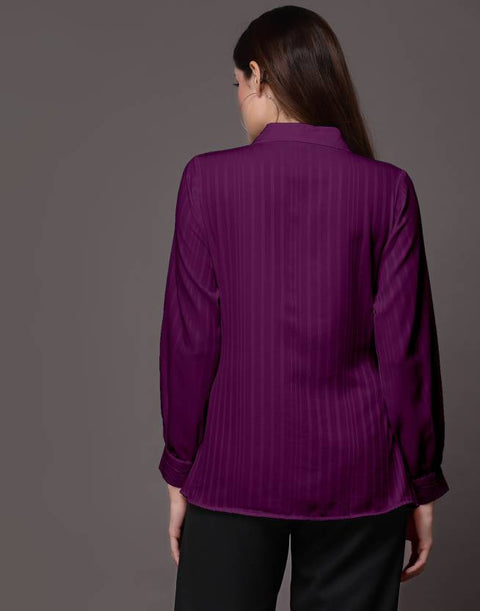 Attire Empire Women Regular Fit Printed Spread Collar Casual Purple Shirt